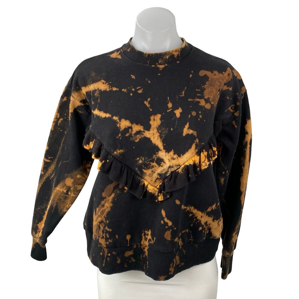 Women's Black Coral Tie Dye Long Sleeve Ruffle Mock Neck Sweatshirt Top Size S